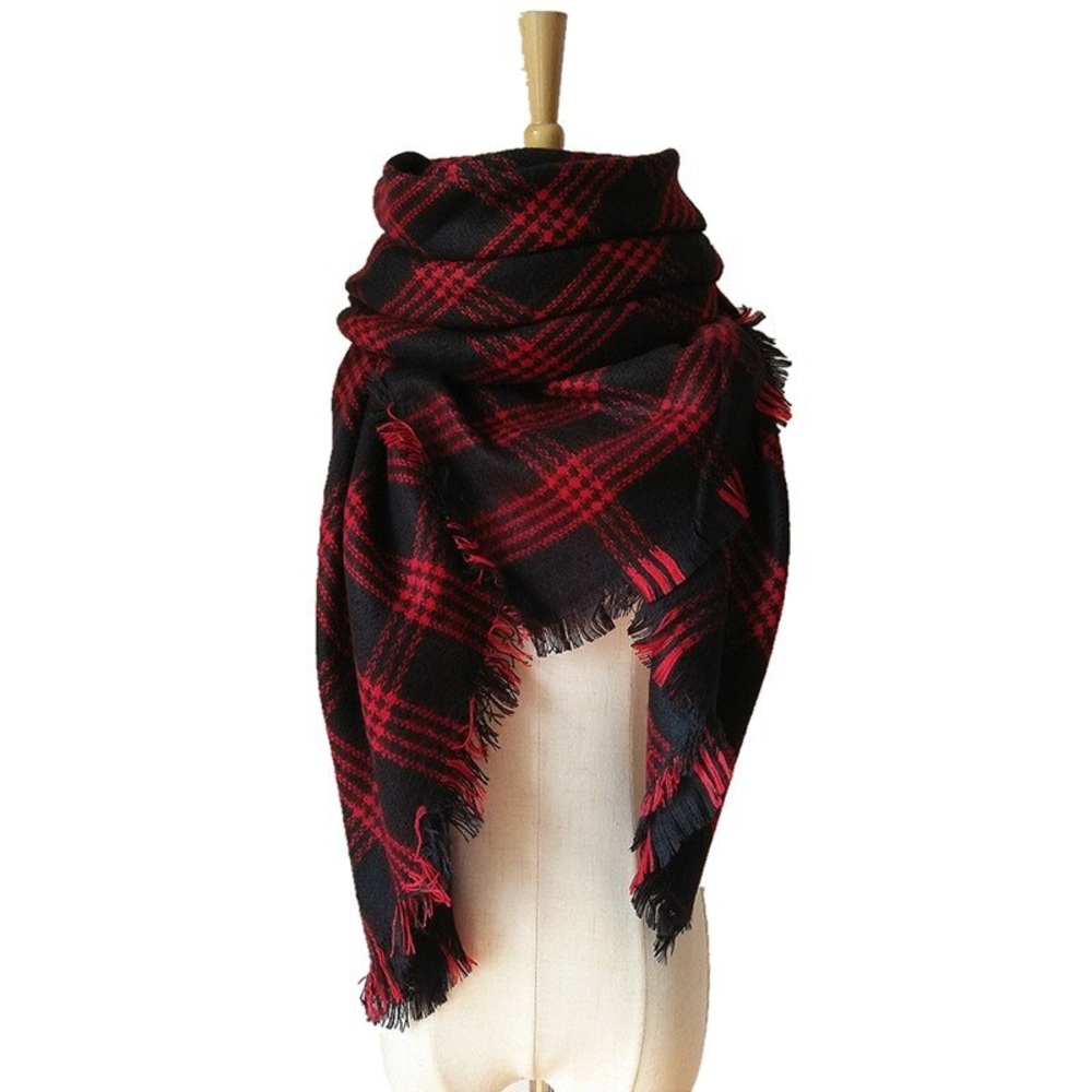 NWOT Red Plaid Blanket Scarf